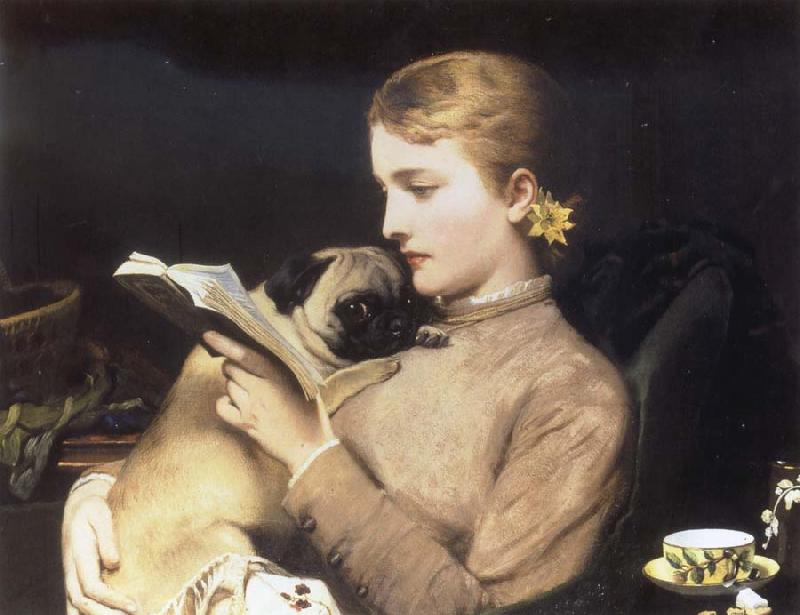 Charles Barber Girl Reading with Pug oil painting image
